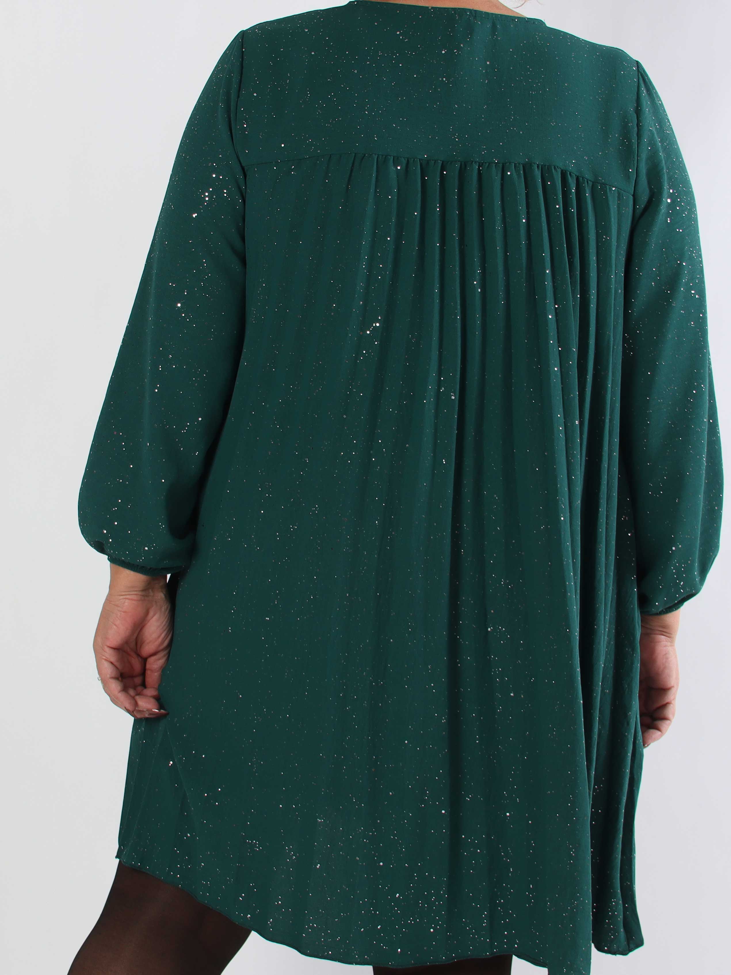 Nancy Glitter Short L/S - Plisserad plus size klänning med fickor och glitter